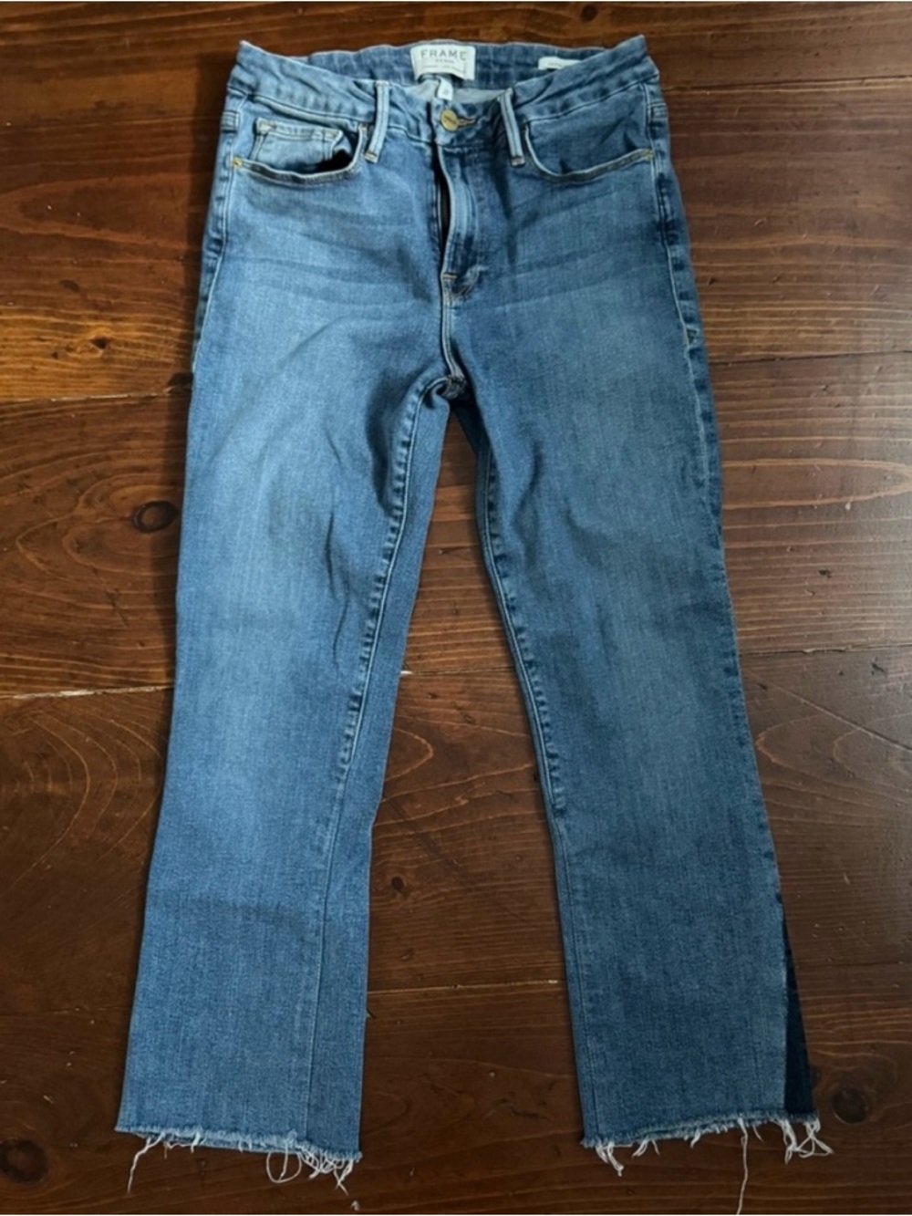 Frame Denim Medium Blue Cropped Straight-Leg Jeans